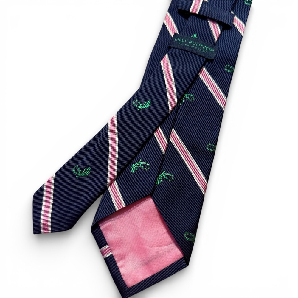 Lilly Pulitzer Vintage‎ 100% Silk Hand Made in USA Gecko Pattern Striped Tie